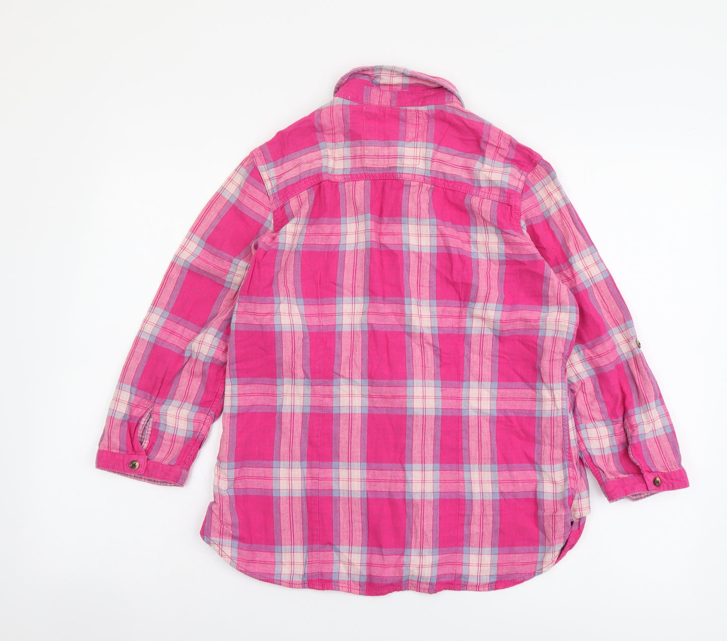 Falmer Womens Pink Plaid Cotton Basic Button-Up Size 14 Collared