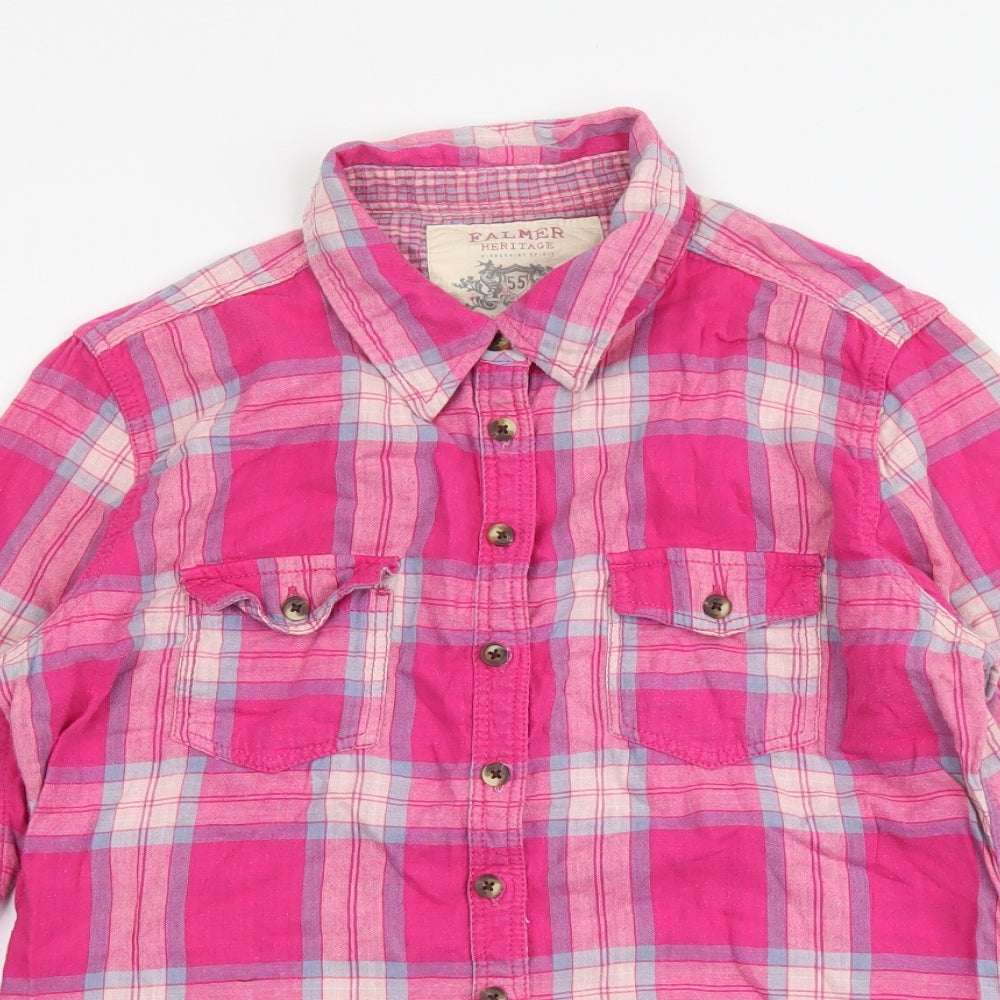 Falmer Womens Pink Plaid Cotton Basic Button-Up Size 14 Collared
