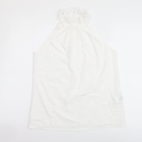 SheIn Womens White Polyester Basic Tank Size M Halter - Crochet Neckline