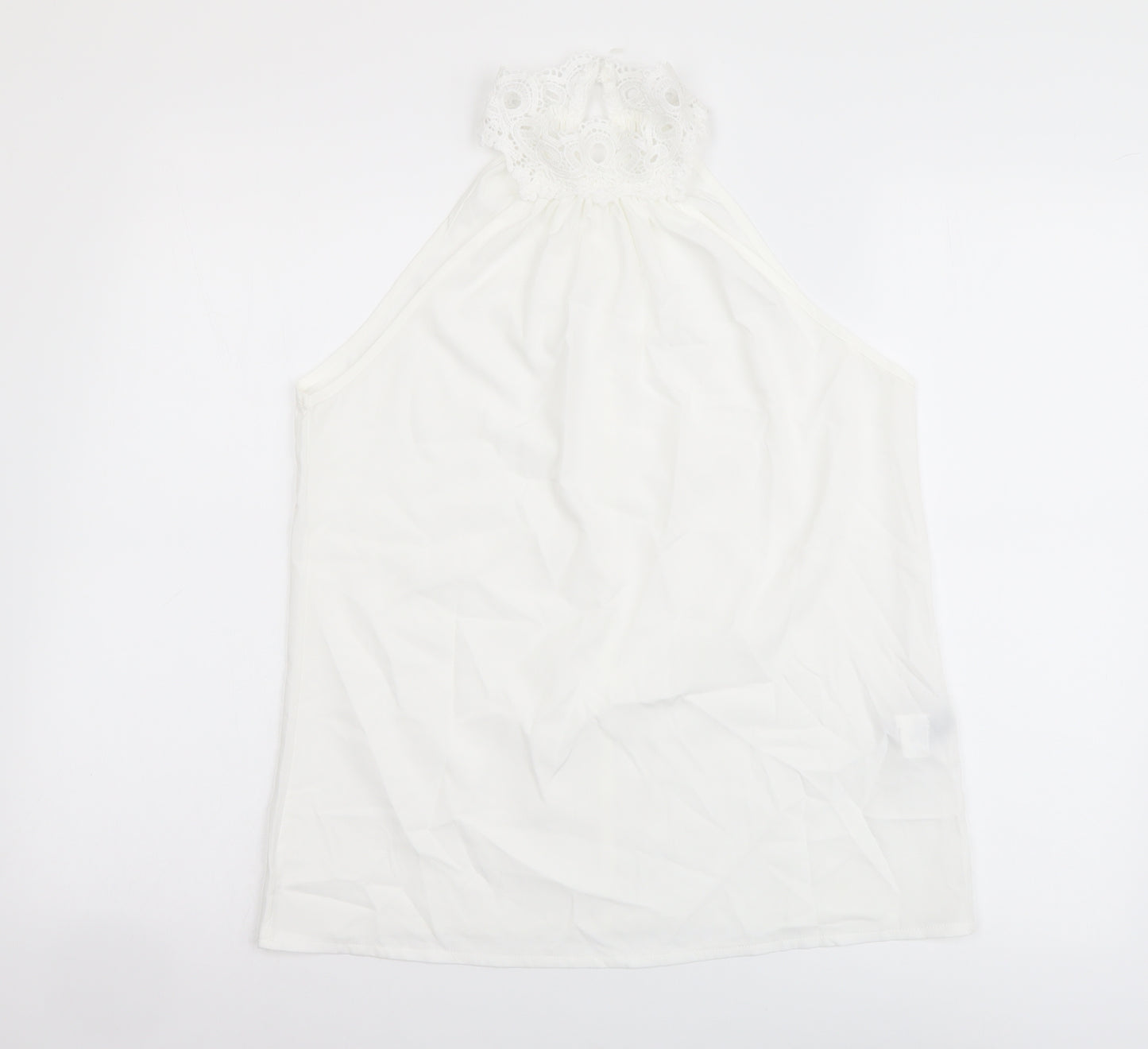 SheIn Womens White Polyester Basic Tank Size M Halter - Crochet Neckline