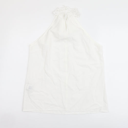 SheIn Womens White Polyester Basic Tank Size M Halter - Crochet Neckline