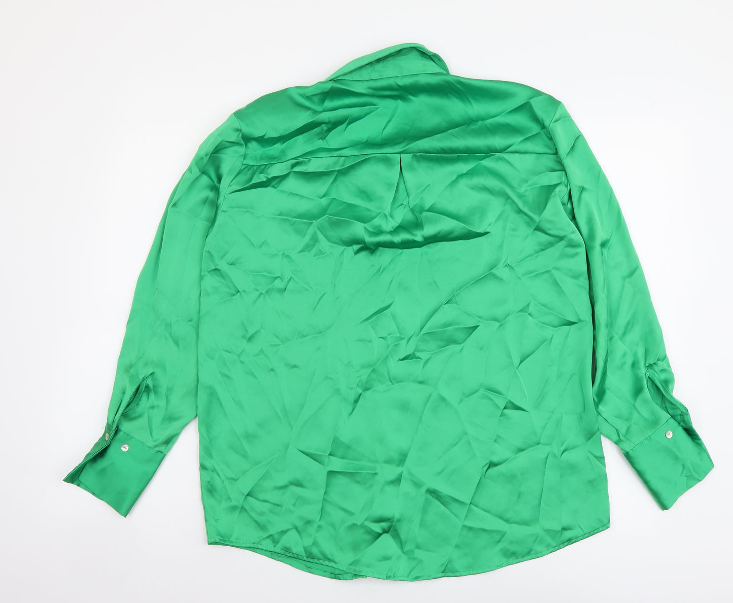 Zara Womens Green Polyester Basic Button-Up Size XS Collared