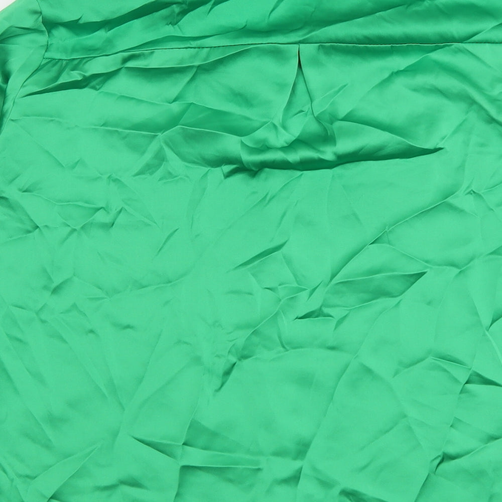 Zara Womens Green Polyester Basic Button-Up Size XS Collared
