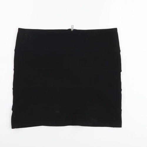Prewron Womens Black Polyester Mini Skirt Size 30 in Zip
