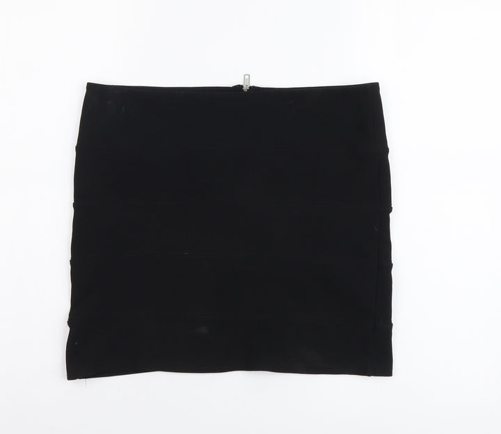 Prewron Womens Black Polyester Mini Skirt Size 30 in Zip