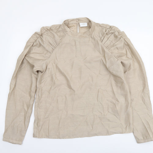 VILA Womens Beige Polyester Basic Blouse Size M Mock Neck