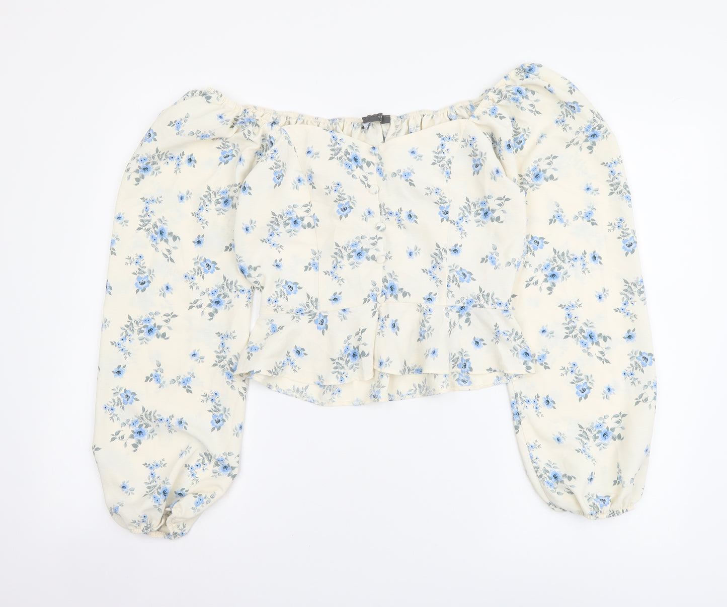 Primark Womens Beige Floral Polyester Cropped Blouse Size 10 Sweetheart
