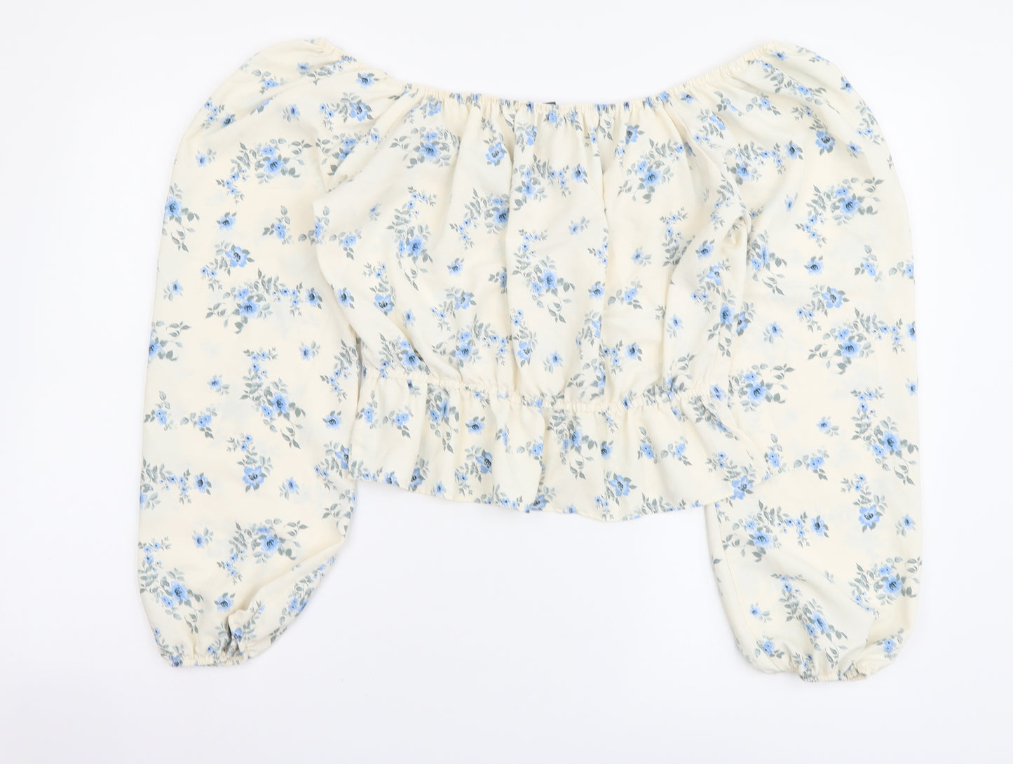 Primark Womens Beige Floral Polyester Cropped Blouse Size 10 Sweetheart