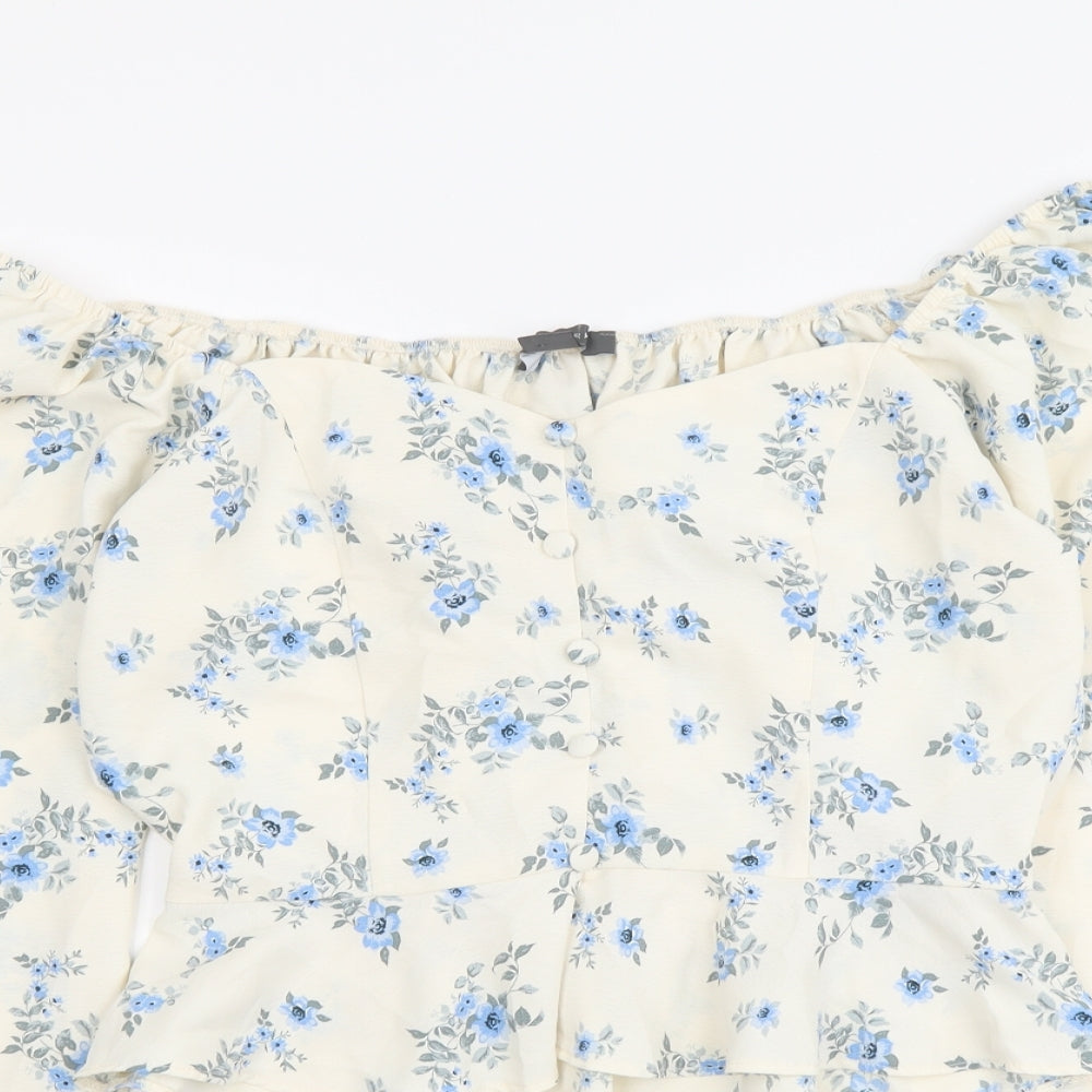 Primark Womens Beige Floral Polyester Cropped Blouse Size 10 Sweetheart
