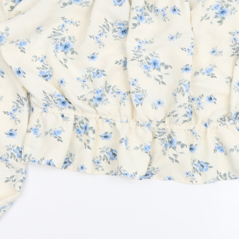 Primark Womens Beige Floral Polyester Cropped Blouse Size 10 Sweetheart