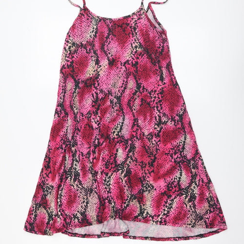 G21 Womens Pink Animal Print Polyester Tank Dress Size 8 Round Neck Pullover - Snake Pattern