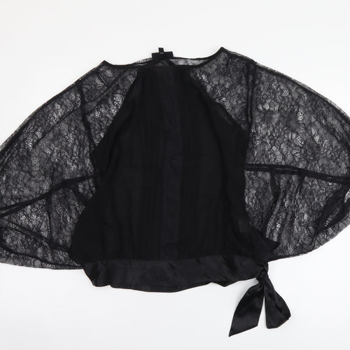 Warehouse Womens Black Polyester Basic Blouse Size 12 Round Neck - Sheer Sleeves
