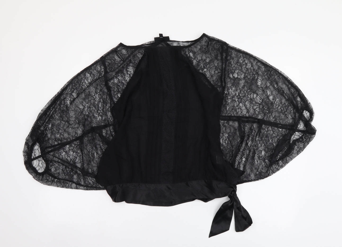 Warehouse Womens Black Polyester Basic Blouse Size 12 Round Neck - Sheer Sleeves