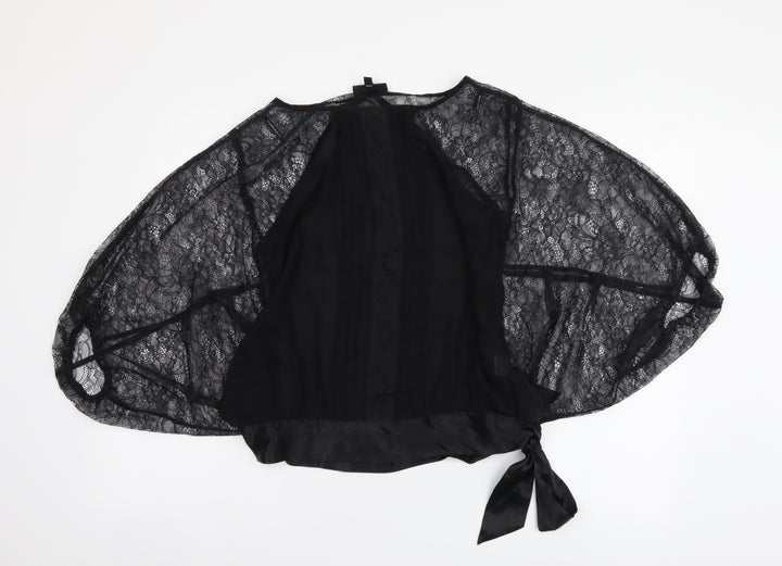 Warehouse Womens Black Polyester Basic Blouse Size 12 Round Neck - Sheer Sleeves