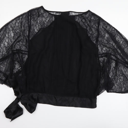 Warehouse Womens Black Polyester Basic Blouse Size 12 Round Neck - Sheer Sleeves