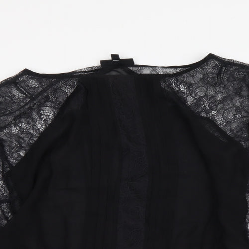 Warehouse Womens Black Polyester Basic Blouse Size 12 Round Neck - Sheer Sleeves