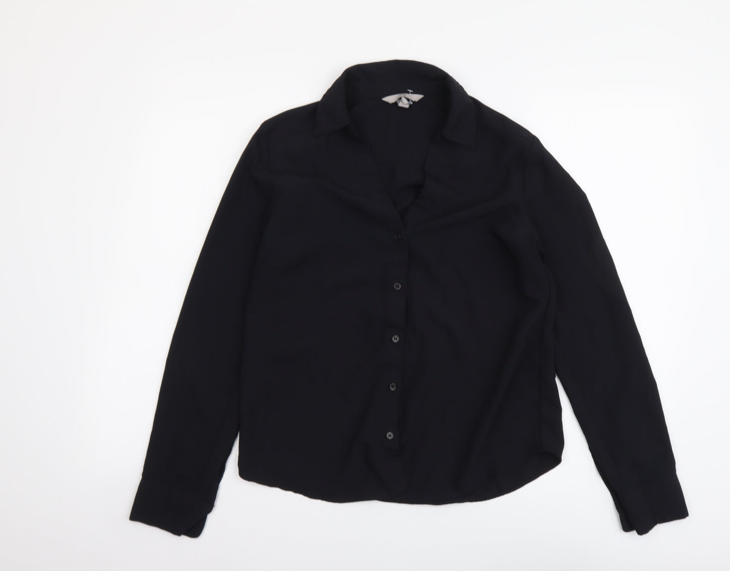 H&M Womens Black Polyester Basic Button-Up Size S Collared