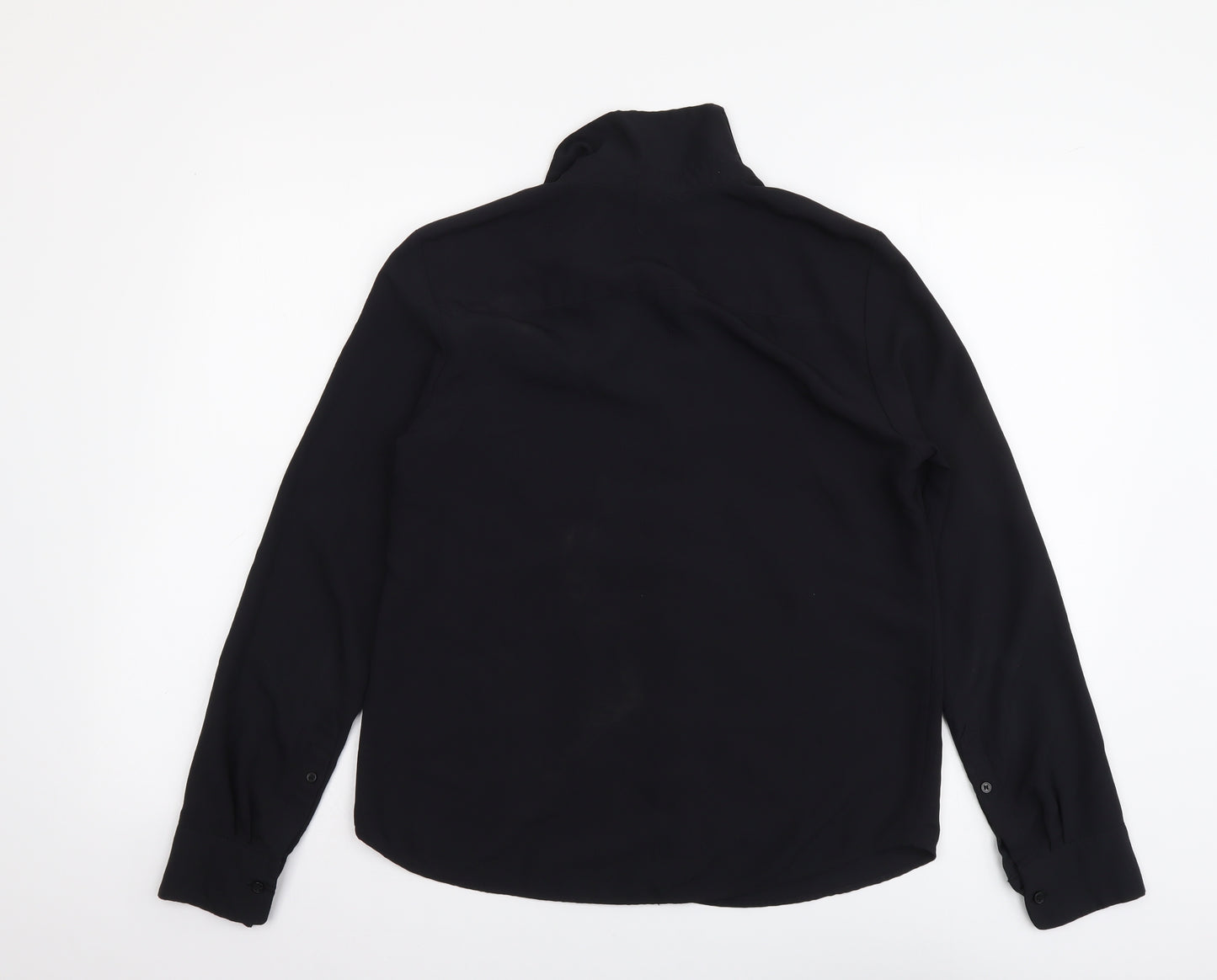 H&M Womens Black Polyester Basic Button-Up Size S Collared