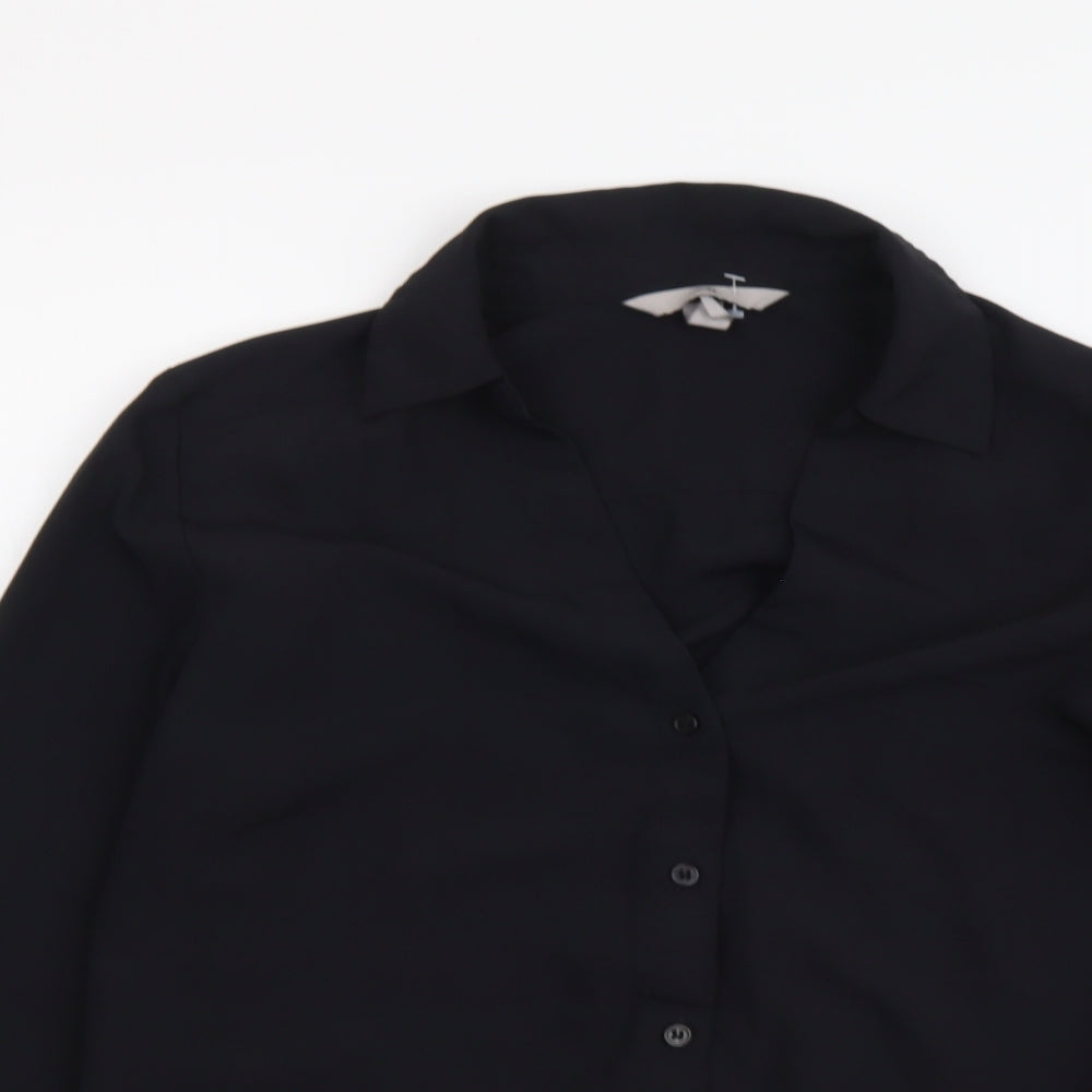 H&M Womens Black Polyester Basic Button-Up Size S Collared