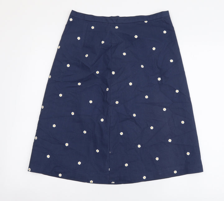 Preworn Womens Blue Floral Cotton A-Line Skirt Size 30 in Zip