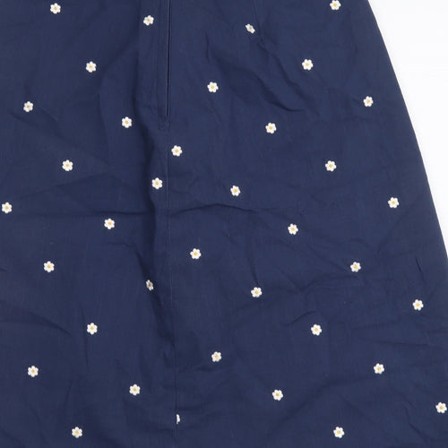 Preworn Womens Blue Floral Cotton A-Line Skirt Size 30 in Zip