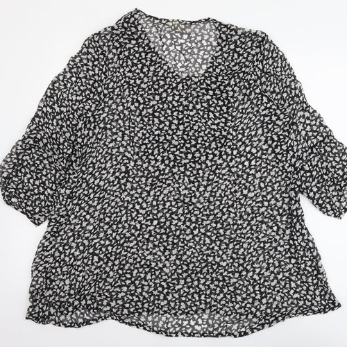 Adini Womens Black Geometric Polyester Basic Blouse Size L V-Neck