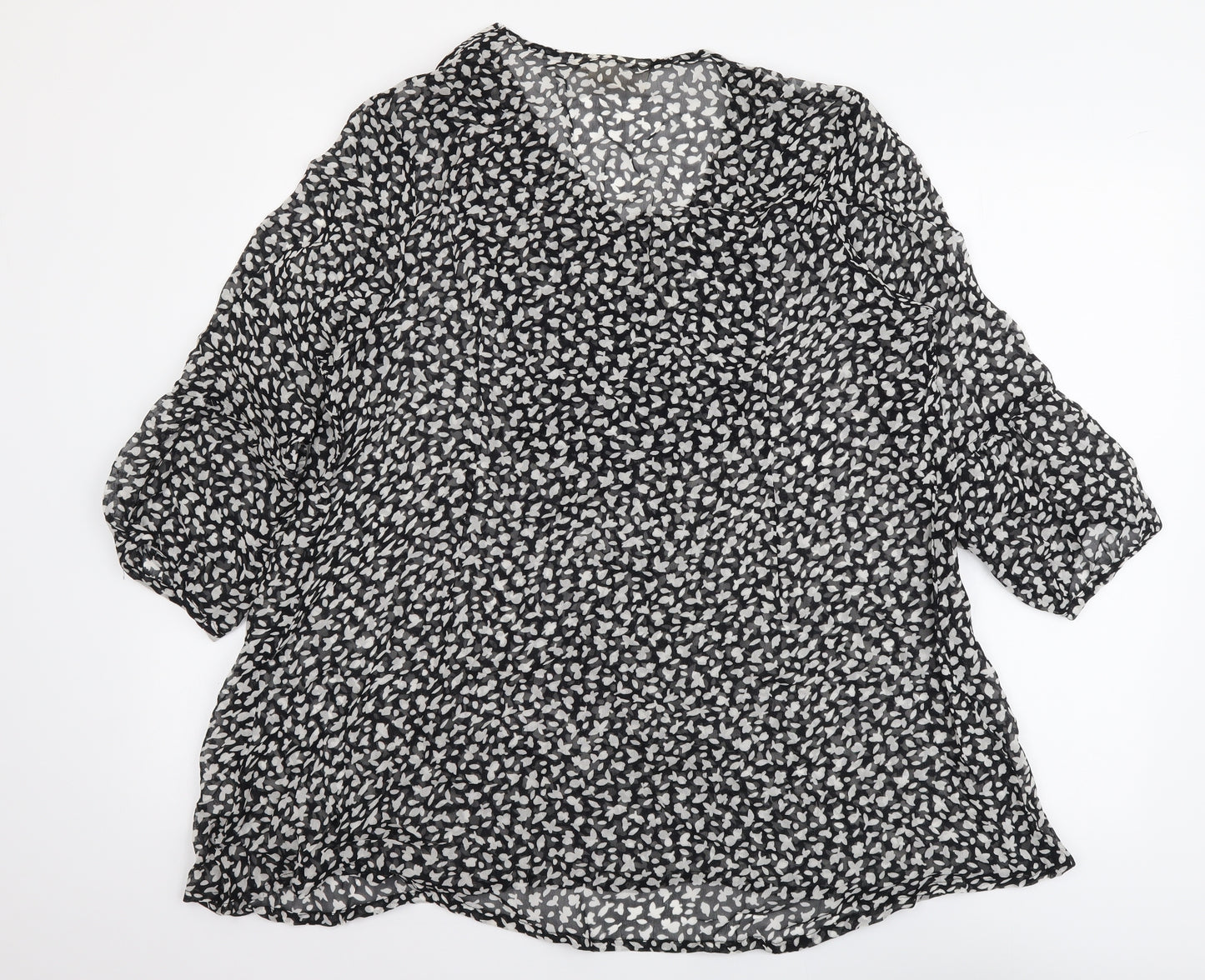 Adini Womens Black Geometric Polyester Basic Blouse Size L V-Neck