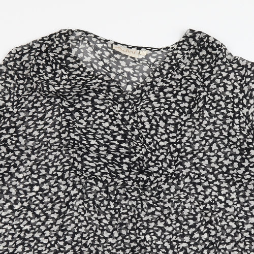 Adini Womens Black Geometric Polyester Basic Blouse Size L V-Neck