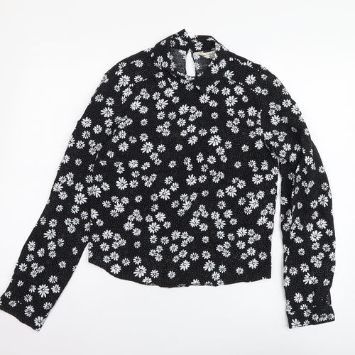 Miss Selfridge Womens Black Floral Viscose Basic Blouse Size 8 Collared