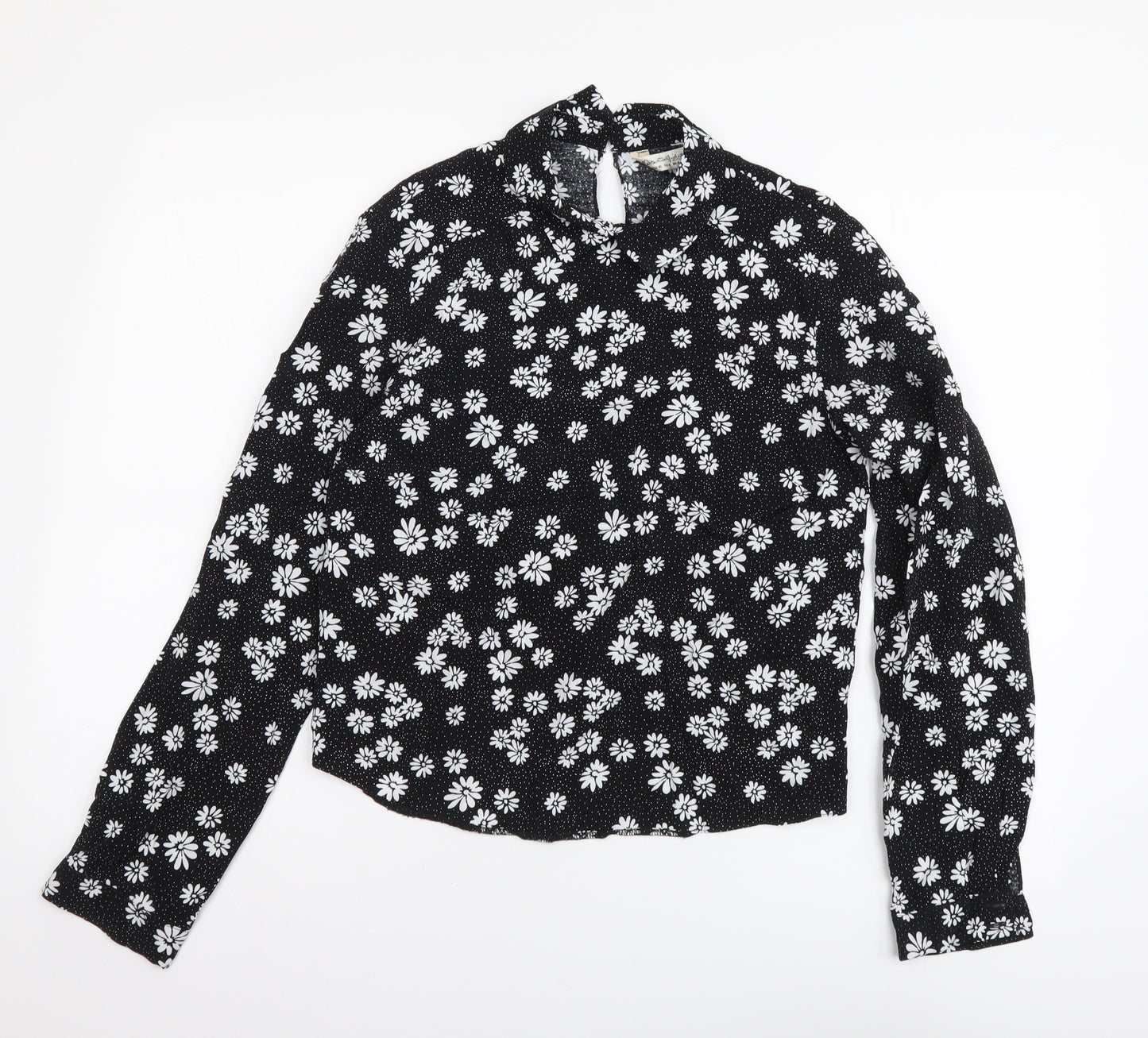 Miss Selfridge Womens Black Floral Viscose Basic Blouse Size 8 Collared