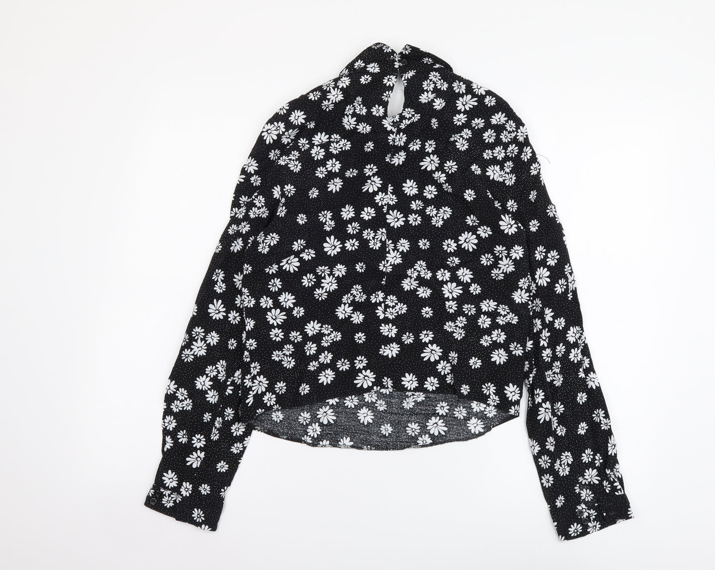 Miss Selfridge Womens Black Floral Viscose Basic Blouse Size 8 Collared