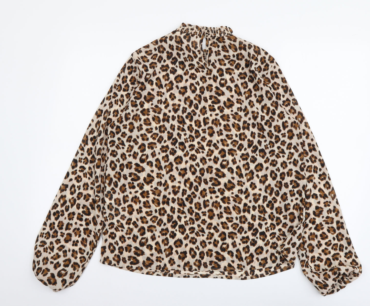 VILA Womens Beige Animal Print Polyester Basic Blouse Size 12 Mock Neck - Leopard Pattern