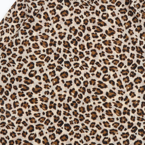 VILA Womens Beige Animal Print Polyester Basic Blouse Size 12 Mock Neck - Leopard Pattern