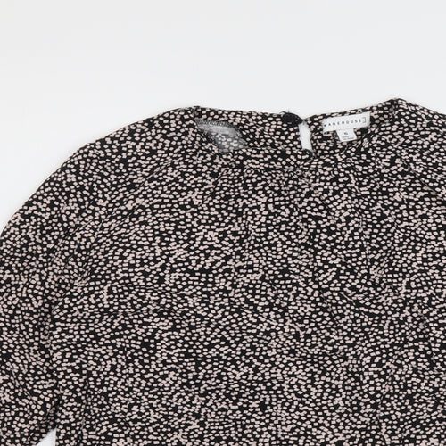 Warehouse Womens Black Geometric Viscose Basic Blouse Size 6 Round Neck