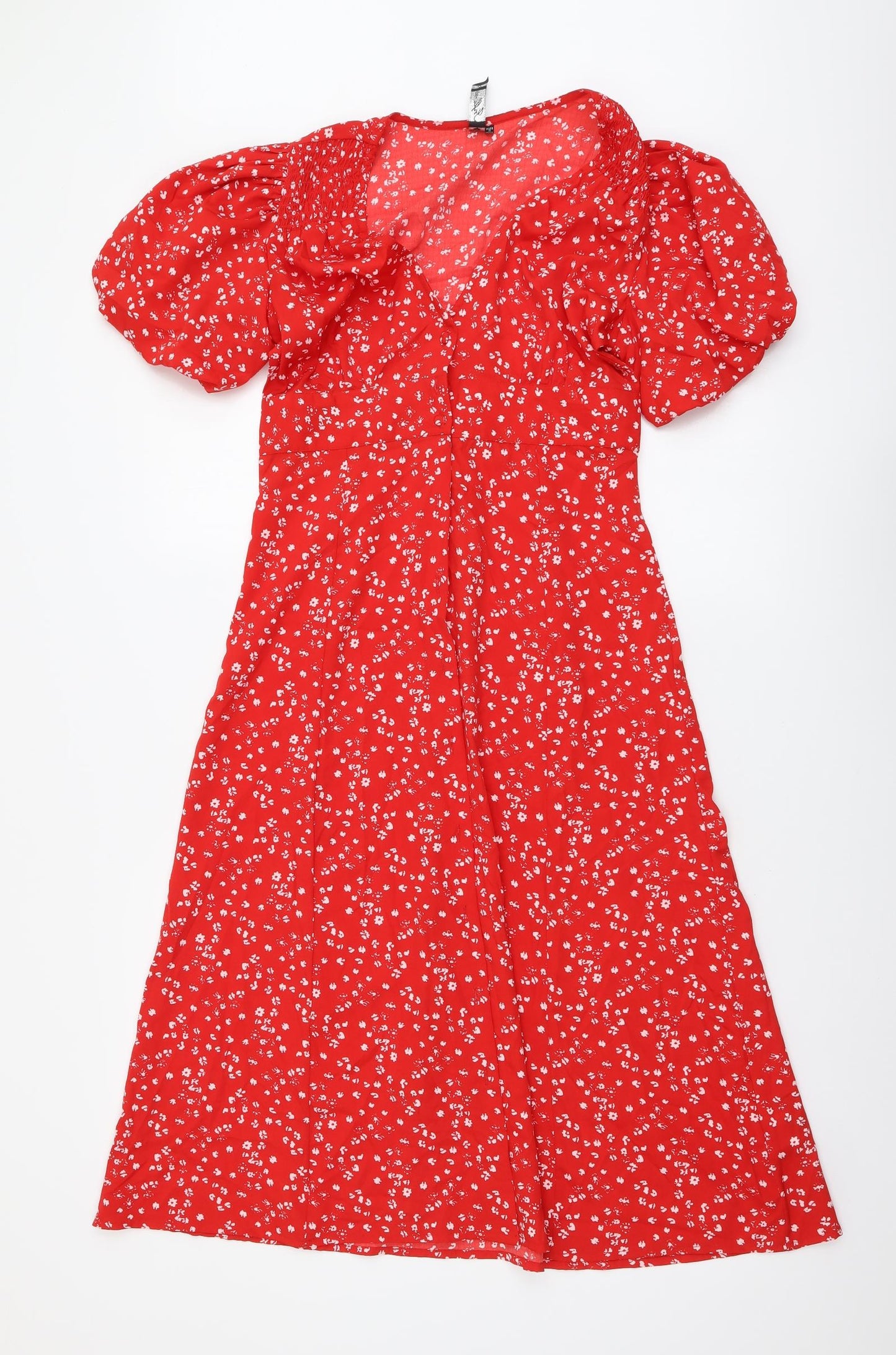 Influence Womens Red Geometric Polyester A-Line Size 8 V-Neck Button