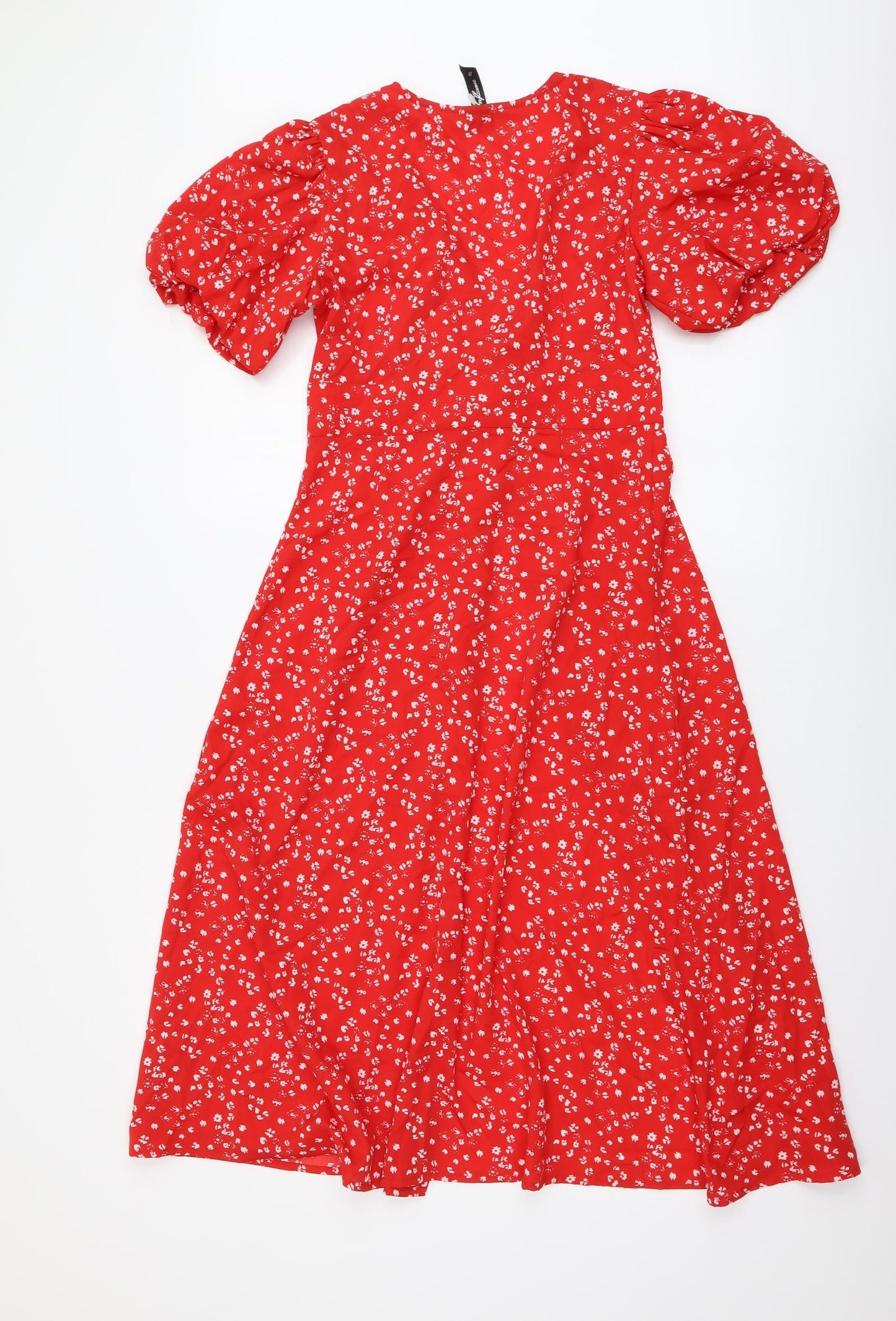 Influence Womens Red Geometric Polyester A-Line Size 8 V-Neck Button