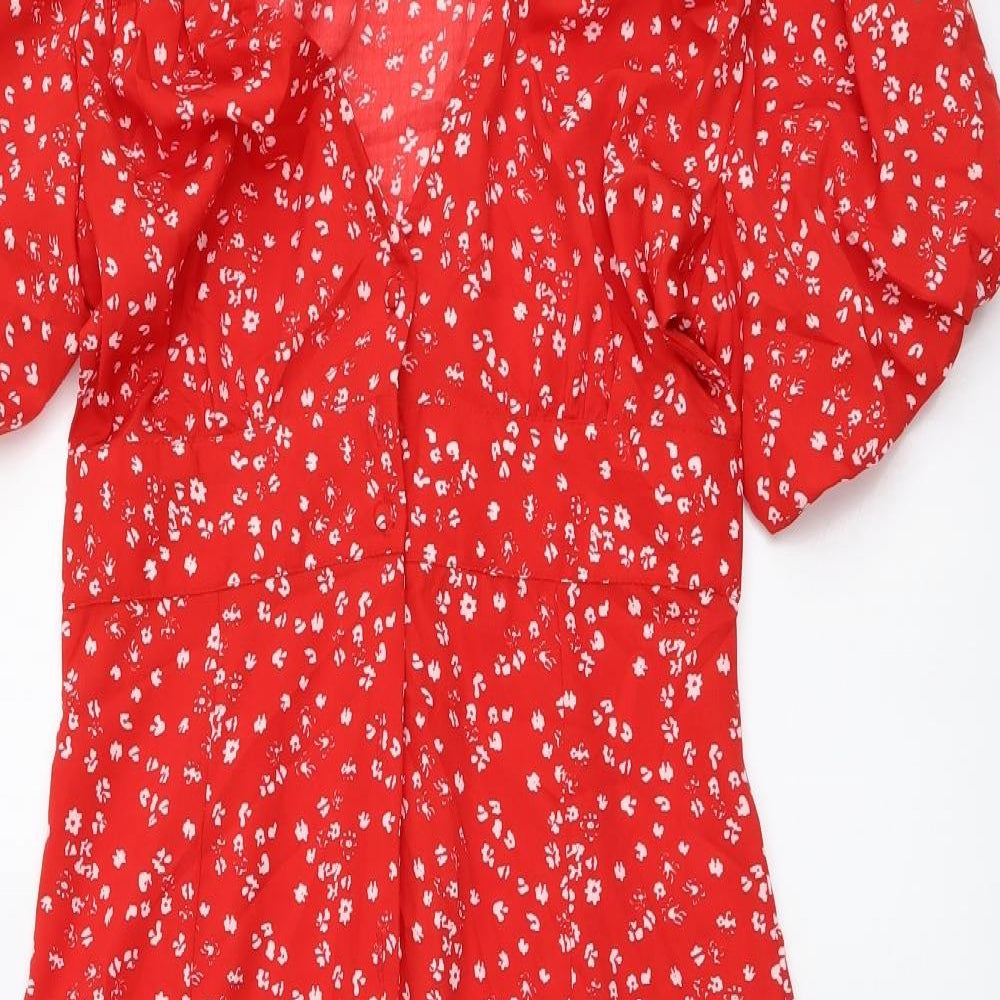 Influence Womens Red Geometric Polyester A-Line Size 8 V-Neck Button