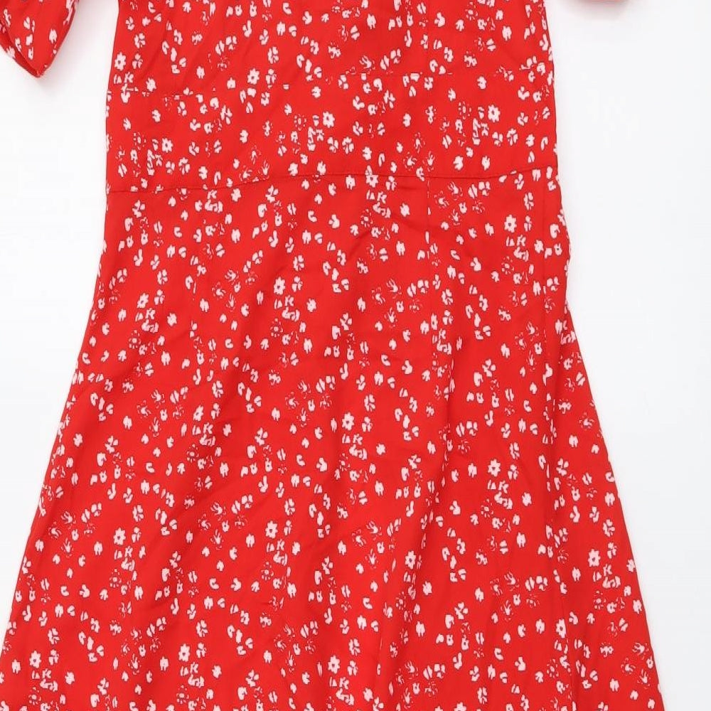 Influence Womens Red Geometric Polyester A-Line Size 8 V-Neck Button