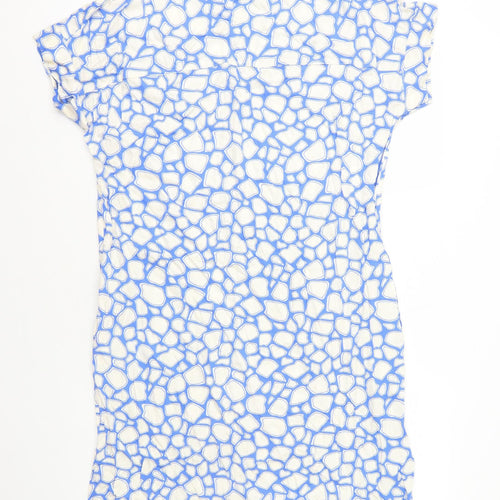 Marks and Spencer Womens Blue Geometric Viscose Shift Size 14 Round Neck Pullover