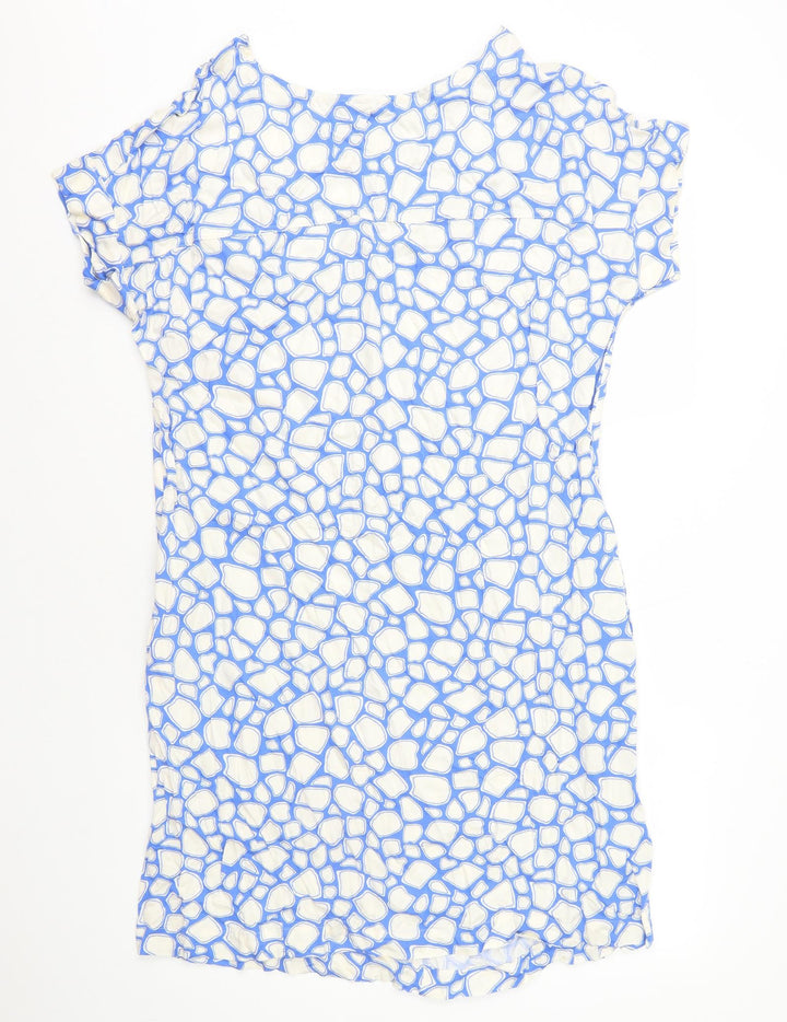 Marks and Spencer Womens Blue Geometric Viscose Shift Size 14 Round Neck Pullover