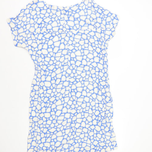Marks and Spencer Womens Blue Geometric Viscose Shift Size 14 Round Neck Pullover
