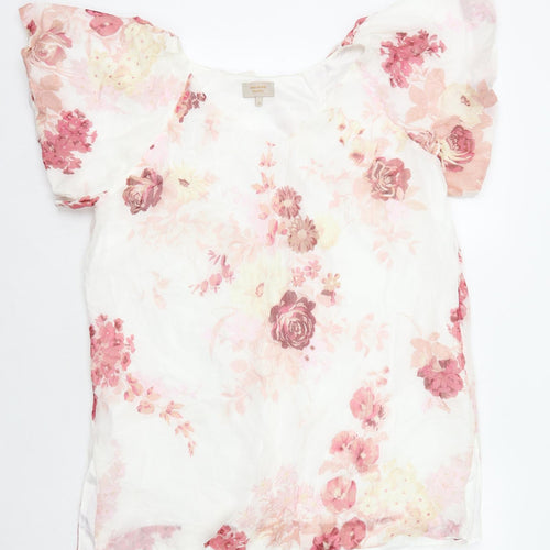 Modern Rarity Womens White Floral Polyester Shift Size 12 V-Neck Pullover