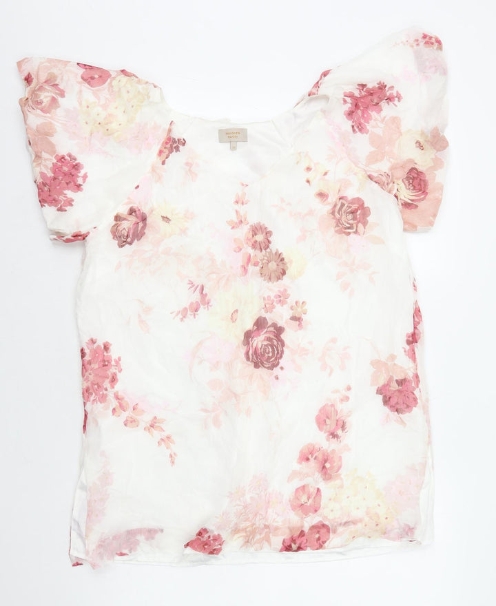 Modern Rarity Womens White Floral Polyester Shift Size 12 V-Neck Pullover