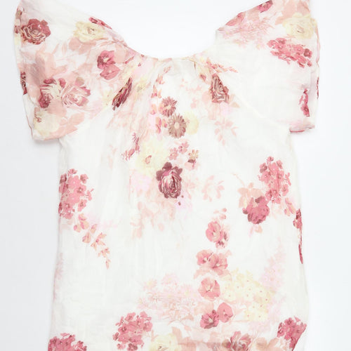 Modern Rarity Womens White Floral Polyester Shift Size 12 V-Neck Pullover