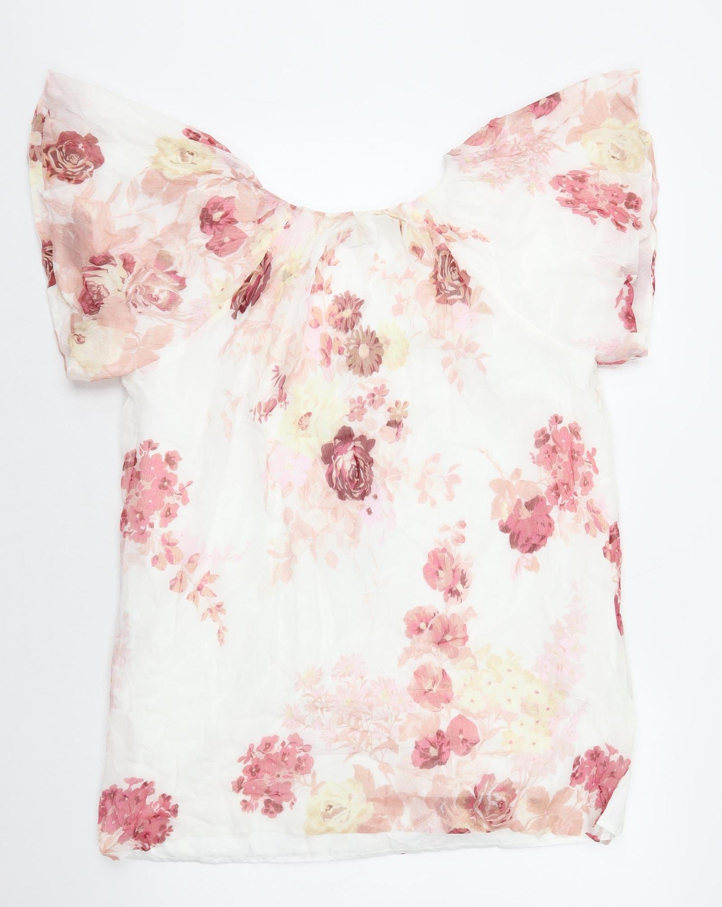 Modern Rarity Womens White Floral Polyester Shift Size 12 V-Neck Pullover