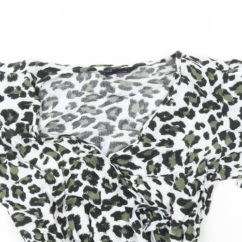 Marks and Spencer Womens Green Animal Print Viscose Basic T-Shirt Size 8 V-Neck - Peplum