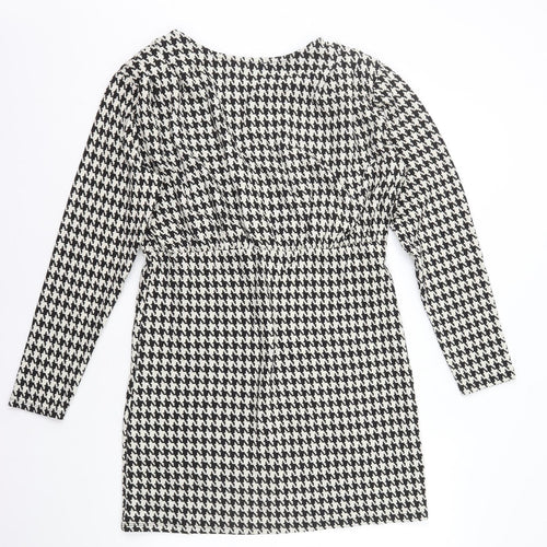 Primark Womens Black Houndstooth Polyester Pencil Dress Size 14 Round Neck Pullover
