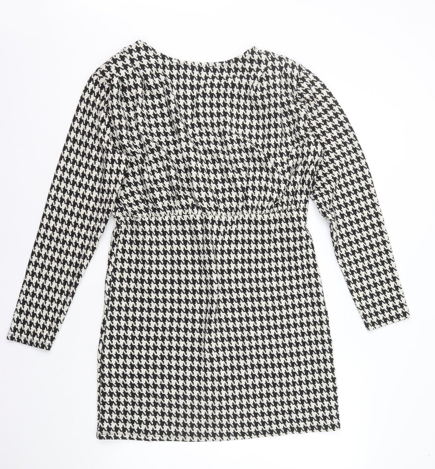 Primark Womens Black Houndstooth Polyester Pencil Dress Size 14 Round Neck Pullover