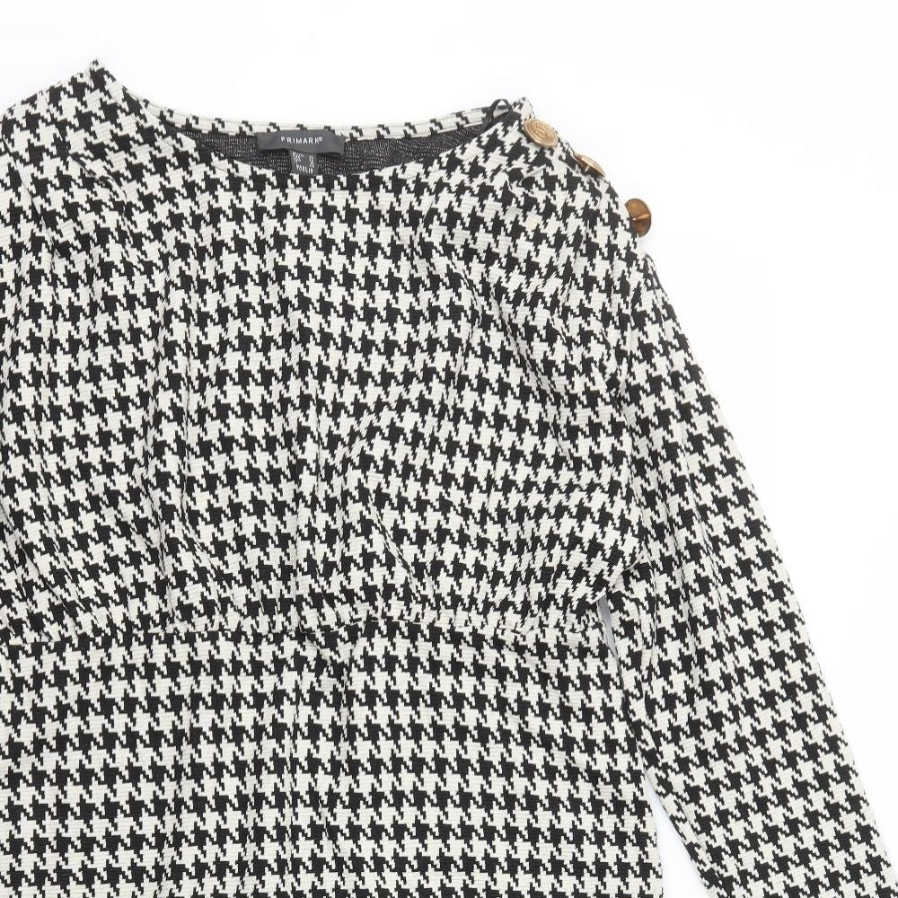 Primark Womens Black Houndstooth Polyester Pencil Dress Size 14 Round Neck Pullover