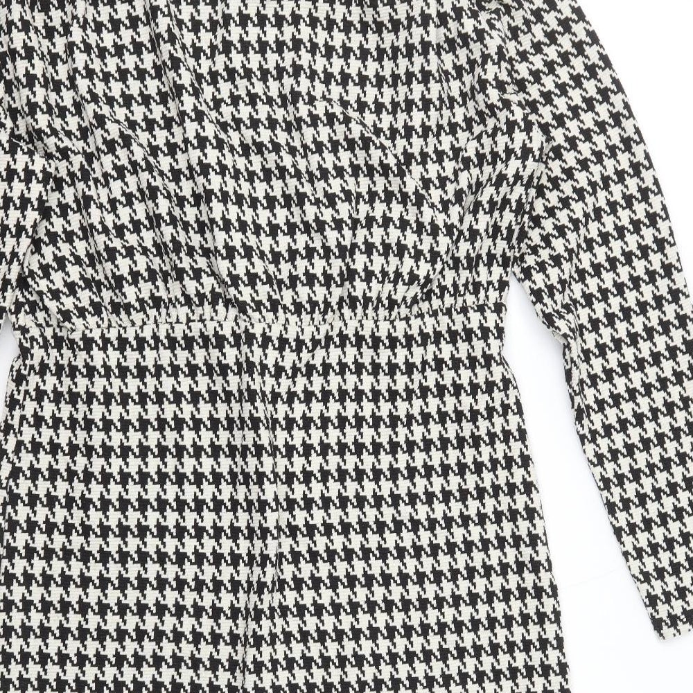 Primark Womens Black Houndstooth Polyester Pencil Dress Size 14 Round Neck Pullover